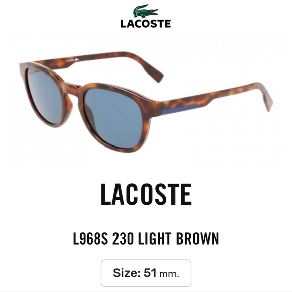 NBW Lacoste L968S 230 Oval Unisex Sunglasses - Light Brown/Blue Lens with case - Picture 1 of 6
